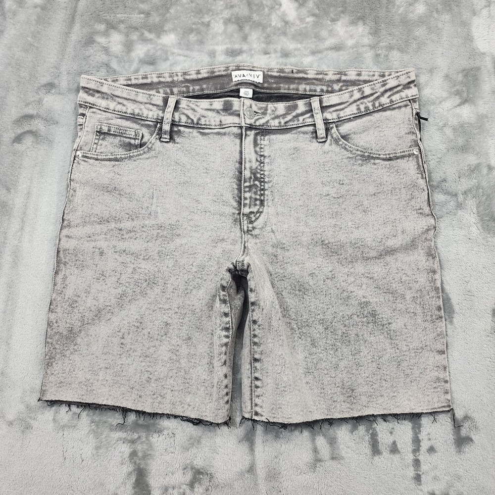 Ava‎ & Viv Shorts Womens 20W Gray Acid Wash Denim Bermuda Raw Hem Stretch Casual